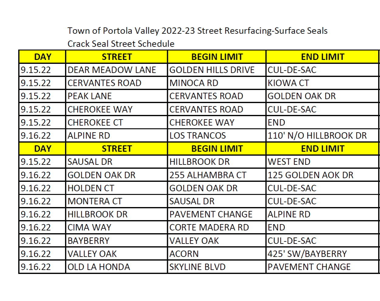 crack seal schedule 2022